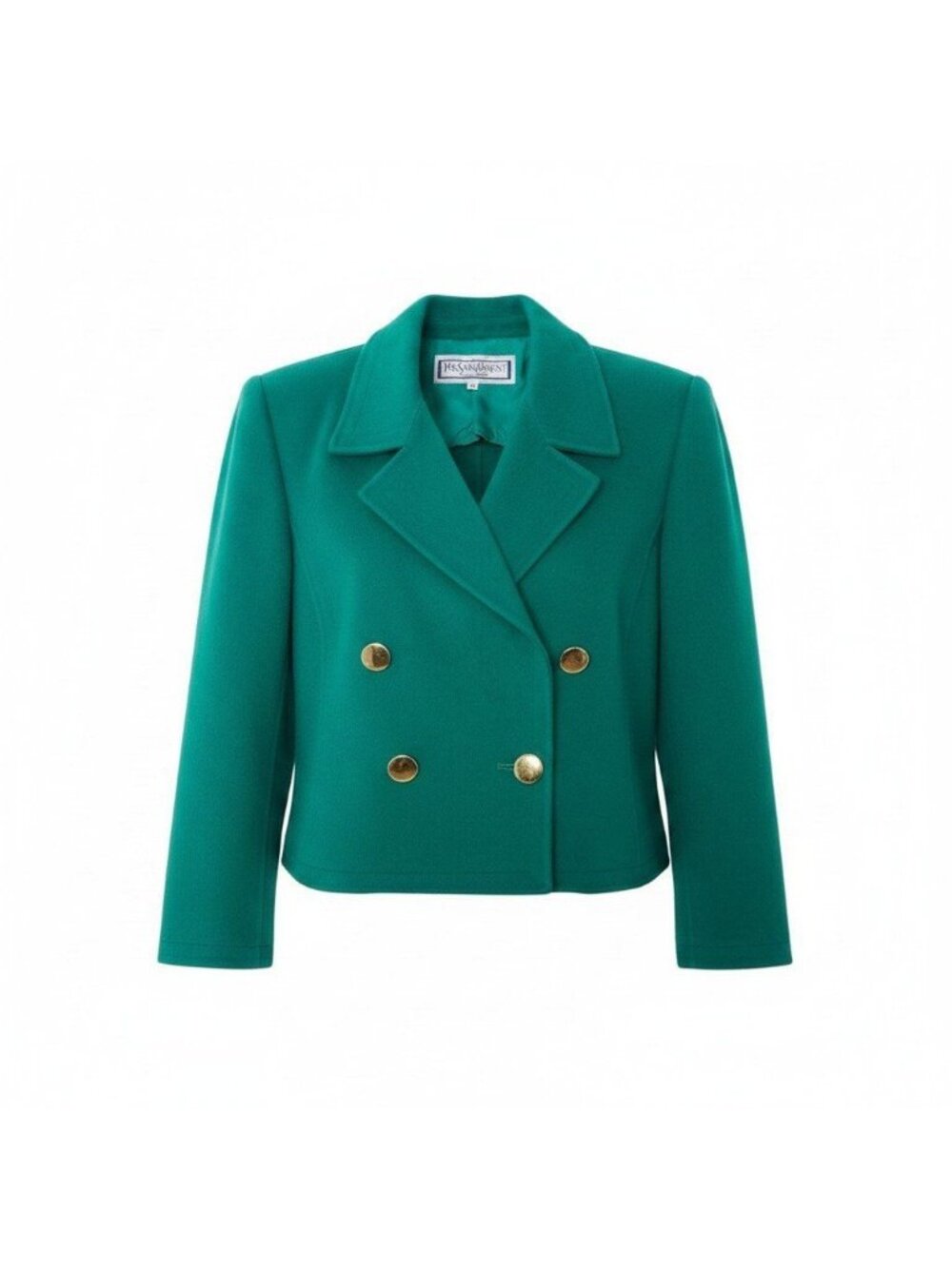 Saint Laurent Tailored Jacket Double Breasted Gold Button Wool Blend Green